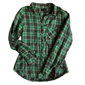 Mascara Green Black Plaid Flannel Shirt Women’s L Long Sleeve Cotton